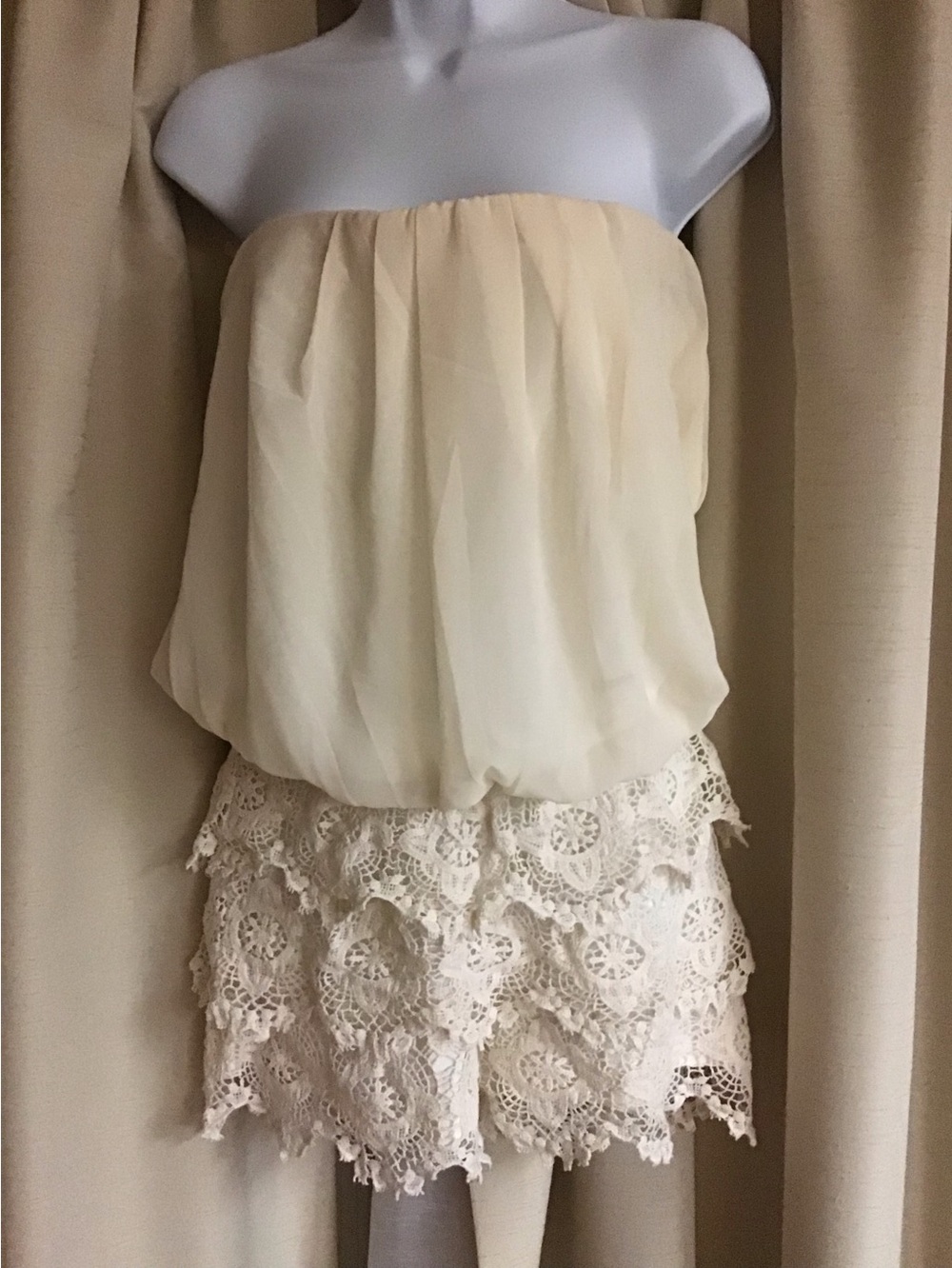 Strapless Cream Lace Tiered Romper